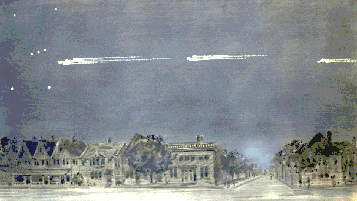 Pintura meteórica del 9 de febrero de 1913, vista cerca de High Park, por Gustave Hahn Image Créditos & Copyright: RASC Archives